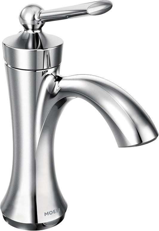 Moen Wynford Chrome One-Handle High-Arc Bathroom Faucet with Drain Assembly for One or Three Hole Setups, 4500