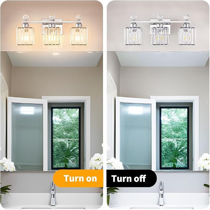 Lxybcce 18.8 Inch Bathroom Vanity Light with Clear Crystal Shades, 3-Light Chrome Modern Fixture for Mirror, Easy Installation & Dimmable Lighting, Shadow-Free Illumination for Bathroom Mirror Decor