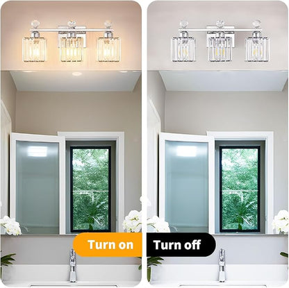 Lxybcce 18.8 Inch Bathroom Vanity Light with Clear Crystal Shades, 3-Light Chrome Modern Fixture for Mirror, Easy Installation & Dimmable Lighting, Shadow-Free Illumination for Bathroom Mirror Decor