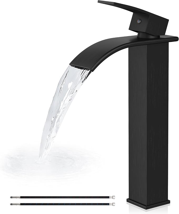 Airuida Vessel Sink Faucet, Oil Bronze Tall Waterfall Bathroom Faucet | Single Handle,Tall Bathroom Faucet 1 Hole,Vanity Faucet,without Drain,Bowl Bathroom Faucet
