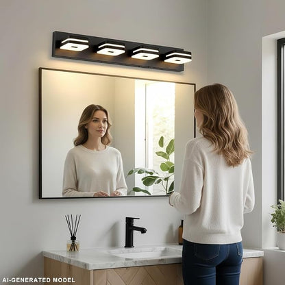 Matte Black Bathroom Vanity Light, 4-Light Modern Wall Sconce with 5CCT Dimmable LED, Farmhouse Light Fixture Over Mirror for Bathroom, Black and Gold Vanity Lights