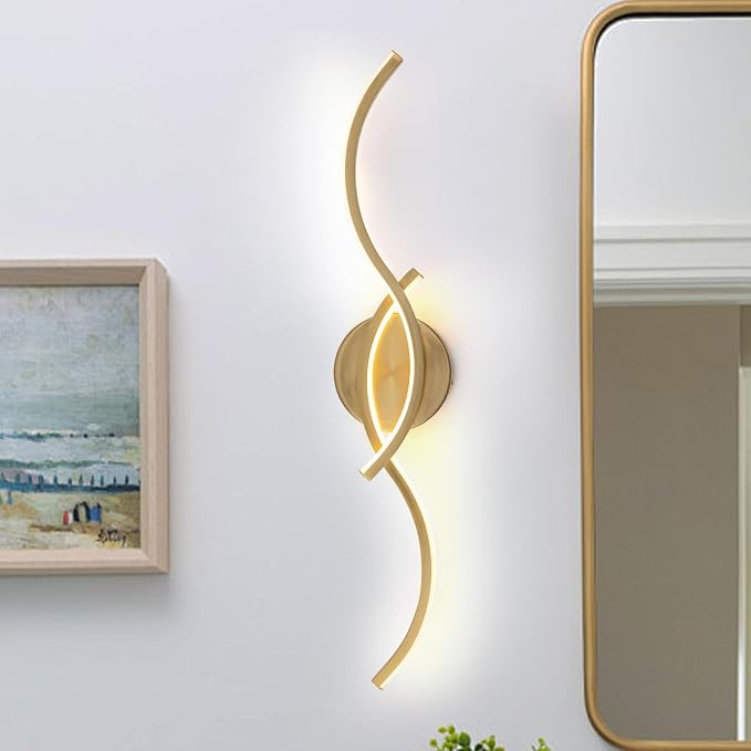 EDISLIVE 24 Inch Gold LED Vanity Light, 15W Dimmable Modern Wall Sconce, 3000K Warm White Linear Fixture with Acrylic Strip Shade for Bathroom Mirror Bedroom Makeup