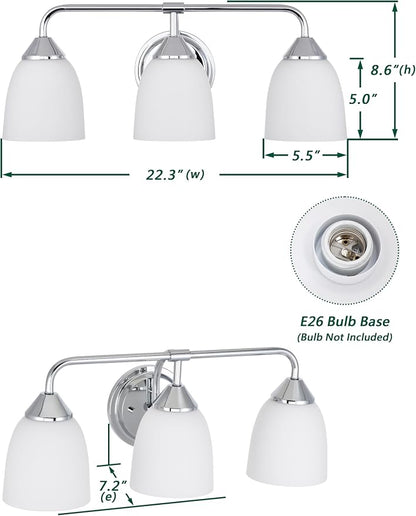 Chrome 3-Light Traditional Bathroom Vanity Light Fixtures Over Mirror, Modern Vanity Lights for Living Room, Standard E26 Base, Chrome