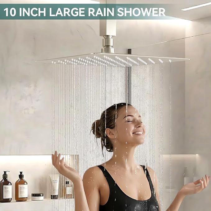 Shower System Shower Faucet Set, STARBATH 10" Ceiling Mount Rain Shower Head and Handheld Spray for Two Person, Rainfall Shower System with Diverter Valve and Trim Kit Complete,Brushed Nickel