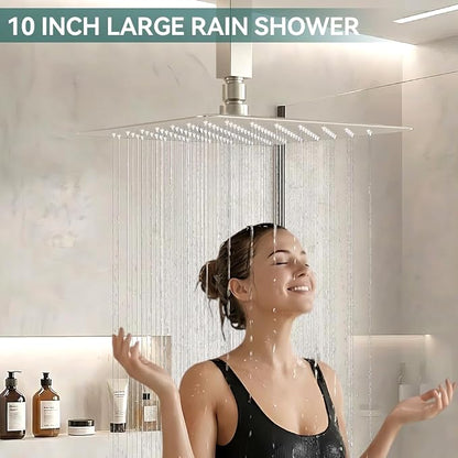 Shower System Shower Faucet Set, STARBATH 10" Ceiling Mount Rain Shower Head and Handheld Spray for Two Person, Rainfall Shower System with Diverter Valve and Trim Kit Complete,Brushed Nickel