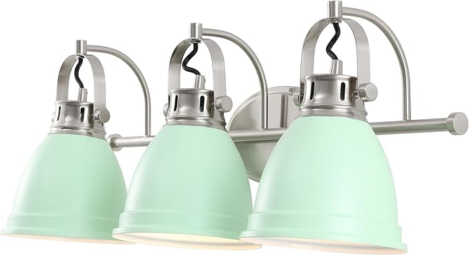 JONATHAN Y 25.5" Mint Green/Nickel 3-Light LED Vanity Light, Adjustable Wall Sconce for Bathroom Mirror, Farmhouse Bohemian Kitchen Light, Iron Black Bell Shade (JYL1116C)