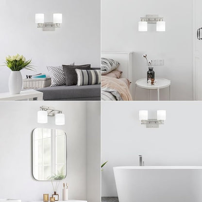 WILON Bathroom Vanity Lights, 2-Light Modern Vanity Light, Brushed Nickel Bathroom Lighting Fixture Over Mirror, Wall Sconce Light Over Kitchen Sink, Wall Lamps for Living Room Bedroom