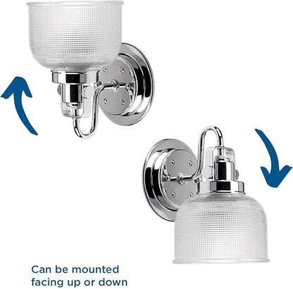 Progress Lighting P2989-15 Archie Collection Clear Double Prismatic Glass Coastal Bath Vanity, 1-Light, Polished Chrome