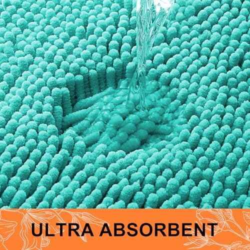 Smiry Chenille Bathroom Rugs Sets 2 Piece (30x20+24x16, Turquoise)