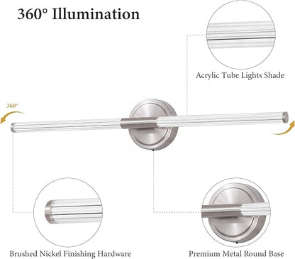URSOLA 32" Modern LED Bathroom Light Fixtures, Brushed Nickel 3CCT Dimmable Bathroom Vanity Light Over Mirror, Bathroom Vanity Bath Bar Lights with 360° Removable Acrylic Light Tube