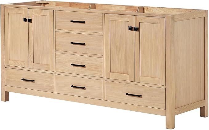 ARIEL Cambridge 72-inch Bathroom Vanity Base Cabinet,Solid Wood, 4 Soft Closing Doors, 6 Dovetail Drawers, White Oak