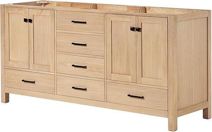 ARIEL Cambridge 72-inch Bathroom Vanity Base Cabinet,Solid Wood, 4 Soft Closing Doors, 6 Dovetail Drawers, White Oak
