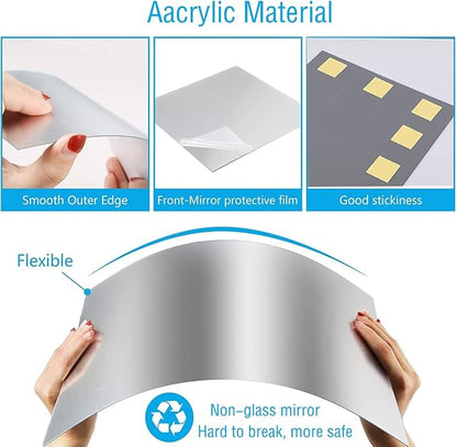 16" x 12" x 2Pcs Acrylic Mirror Sheets, Decorative Wall Mirrors | Flexible Body Mirror Tiles with Self Adhesive Tapes, Non Glass Mirror Stickers for Bathroom Bedroom Home Wall Decor