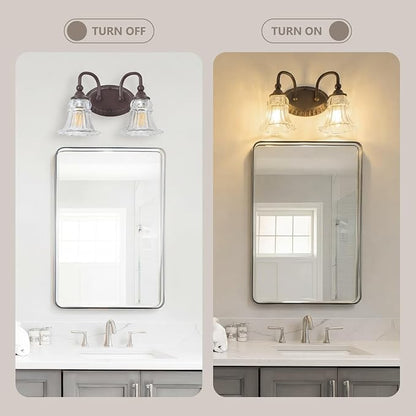2-Light Vintage Bathroom Light Fixtures, Oil Rubbed Bronze | Vanity Lights Over Mirror with Floral Glass Shade for Bathroom Powder Room, Living Room Hallway