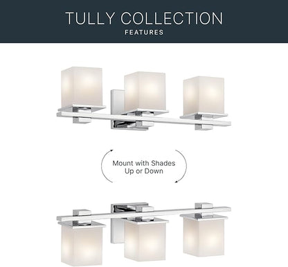 Kichler Tully 24" Vanity Light in Chrome, 3-Light Modern Bathroom Light with Satin Etched Cased Opal Glass, (24" W x 6.5" H), 45151CH