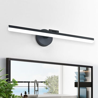 24inch LED Modern Black Bathroom Vanity Lighting Fixtures Over Mirror Vanity Light for Bath Matte Black Wall Sconce Lights for Bathroom (White Light 6000K)