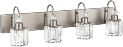 Ralbay 4-Light Crystal Vanity Light for Bathroom Brushed Nickel Modern Bathroom Light Fixtures