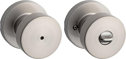 Kwikset Pismo Interior Privacy Door Knob with Lock, Door Handle For Bathroom and Bedroom, Satin Nickel Keyless Turn Lock Doorknob, with Microban Protection