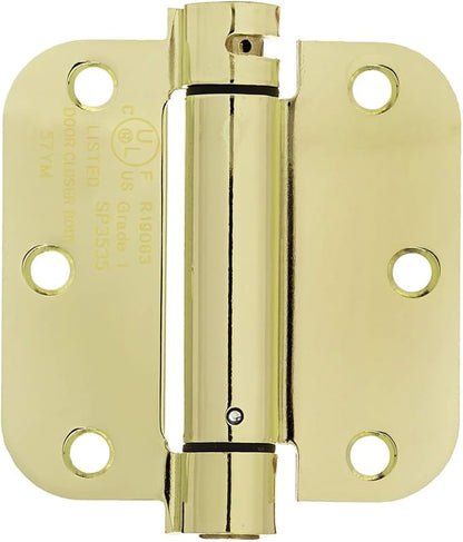 Amazon Basics Self-Closing Door Hinge, 3.5 Inch x 3.5 Inch, Polished Brass, 1-Piece, Hardware Included