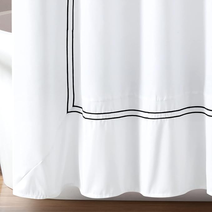 Lush Decor Hotel Collection Shower Curtain Single 72" W x 72" L White & Black - White Shower Curtains for Bathroom - Bathroom Curtain - Modern Decor
