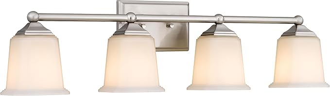 Nox Vintage 4-Light Vanity Light Modern Wall Sconce Lighting Brushed Nickel with White Glass Shade for Bathroom, Hallway, Entryway, Kitchen, Mirror, Laundry Room