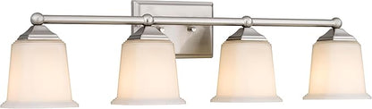 Nox Vintage 4-Light Vanity Light Modern Wall Sconce Lighting Brushed Nickel with White Glass Shade for Bathroom, Hallway, Entryway, Kitchen, Mirror, Laundry Room