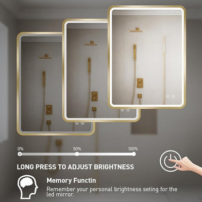 LED Bathroom Mirror with Light,Gold Frame,24x32 Inch | ETL Listed,Anti-Fog,3000K/4500K/6000K Dimmable,Horizontal & Vertical,Wall Mounted,Memory Function