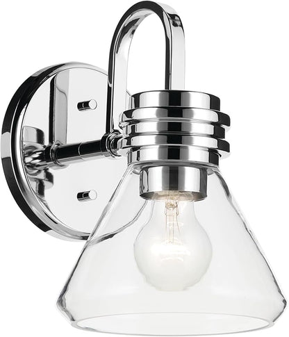 Kichler Farum 7.25" 1-Light Wall Sconce with Clear Glass in Chrome, for Fireplace, Kitchen, Bedroom, Hallway, or Vanity, (7.25" W x 9.5" H) 55153CHCLR