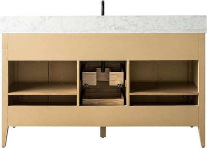 Vanity Art 60 inch Bathroom Vanity with Single Sink & Ceramic Top, Vanity Cabinet with Soft-Closing Doors, Drawers, Solid Wood Frame, Natural Oak, VA9060-SNO-GB1