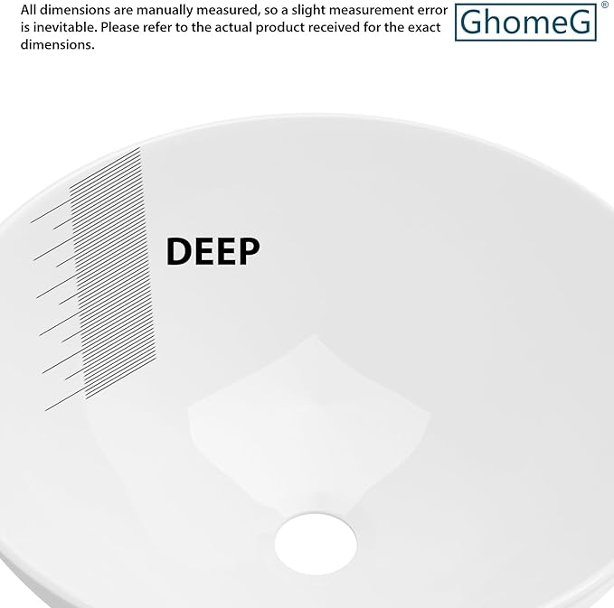 16''x16'' Vessel Sink - Round White Ceramic Porcelain Above Counter Bowl for Bathroom Vanity, Small Art Basin