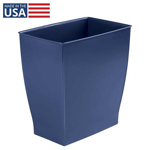 iDesign Small Plastic Bathroom Trash Can, Navy Blue | Slim Rectangle, For Bedroom, Office, Dorm
