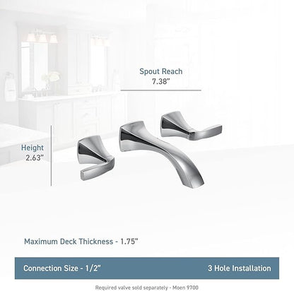 Moen Voss Brushed Nickel Two-Handle Wall Mount Bathroom Faucet Trim Kit, Valve Required, T6906BN