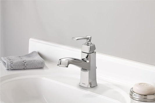 Moen Conway Chrome One-Handle Single Hole or Centerset Bathroom Faucet with Drain Assembly, WS84923
