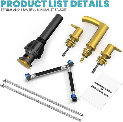 Brushed Gold Waterfall Bathroom Faucets - Waterfall 8 Inch Gold Widespread Bathroom Sink Faucet, 2 Handles Vanity Faucets 3 Holes for Restroom RV Bathtub with Pop Up Drain & Supply Lines
