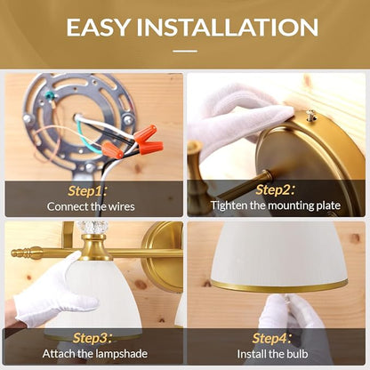 Brushed Gold Vanity Light, 4-Light Bathroom Light Fixtures, Vintage Wall Lamp with Bell Shaped Frosted Lampshade, 27.8 Inch Bathroom Lighting Fixtures Over Mirror, (Bulbs Not Included)