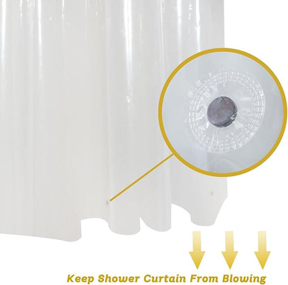 Super Extra Tall Clear 9ft Shower Curtain 108 inches Long for Patio | 72x108" Transparent Plastic PEVA Vinyl Waterproof Liner with 3 Magnets, 12 Pack Stainless Steel Hooks Included