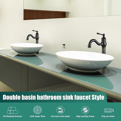 Heyalan Tall Vessel Sink Faucet, Single Handle 1-Hole,Oil Rubbed Bronze | SUS304 stainless steel, 360° swivel spout, includes pop-up drain & hoses, deck mount 1-hole, tall design for vessel sink