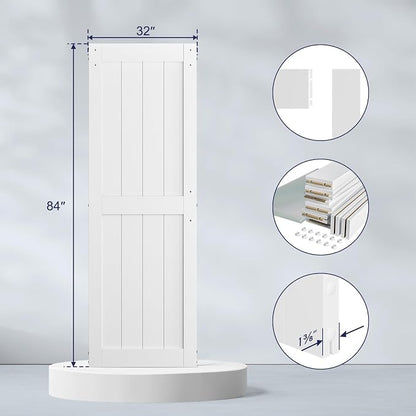 SMARTSTANDARD 32" x 84" White Sliding Barn Door with 6FT Black Hardware | Pre-Drilled Ready to Assemble, Waterproof PVC Coating, H-Frame