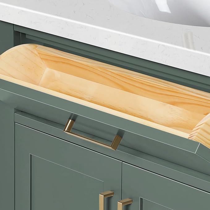 ARIEL Hepburn 66 Inch Double Oval Sink Bathroom Vanity with Carrara White Quartz Countertop 1.5 Inch in Vintage Green