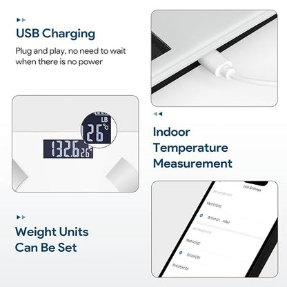 Digital Smart Scale for Body Weight and Body Composition – BMI, Body Fat, Muscle Mass Reading, Bluetooth Sync with Compatible Apps, Personal Use at Home【White】