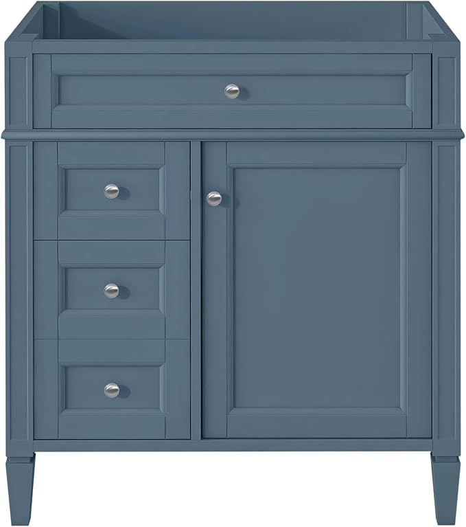 30" Bathroom Vanity Without Sink, Modern Solid Wood Storage Cabinet with 2 Drawers and Tip-Out Drawer, Cabinets Door Organizer & Adjustable Shelf, Soft-Close Doors, Easy to Assemble, Indigo