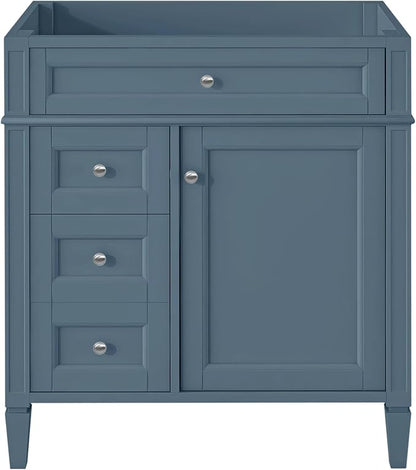 30" Bathroom Vanity Without Sink, Modern Solid Wood Storage Cabinet with 2 Drawers and Tip-Out Drawer, Cabinets Door Organizer & Adjustable Shelf, Soft-Close Doors, Easy to Assemble, Indigo