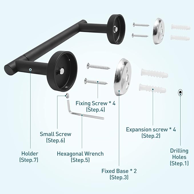 Pokim Matte Black Bathroom Hardware Set - SUS304 Stainless Steel Toilet Paper Holder,Towel Ring and 2 Robe Hooks,Rustproof,Wall Mounted 4 Piece Bathroom Accessories,Easy Installation for Bathroom