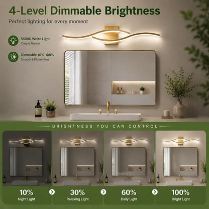 Modern Vanity Lights Dimmable Bathroom Light Fixtures Over Mirror Bathroom LED Vanity Light for Bathroom Living Room (Gold,39.37Inch,5500K)