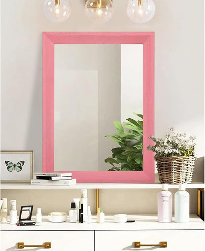 AAZZKANG Rectangle Mirror with Wood Frame Modern Farmhouse Wall Mirrors Decor Large 28"x20" for Bedroom Bathroom Living Room Pink