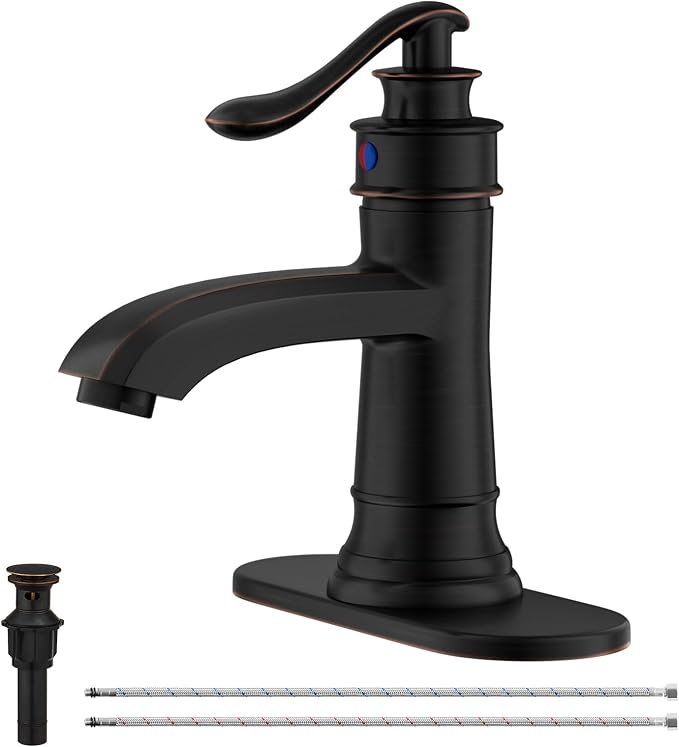 Oil Rubbed Bronze Bathroom Faucet Brass Single Handle Bathroom Sink Faucets | Single Hole Farmhouse Faucet Vanity Lavatory RV with Overflow Pop Up Drain Mixer Tap Commcercial Rustic by BATHLAVISH