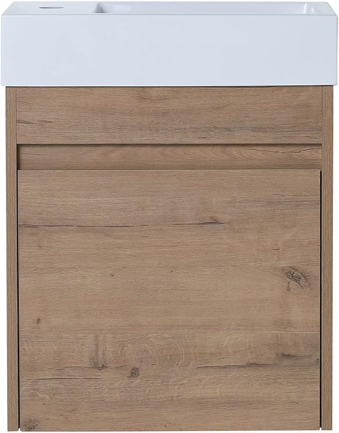Wall Mount 18 Inch Bathroom Vanity W/Sink Combo for Small Space, Modern Design Vanity Cabinet Gel Basin Countertop, Float Mounting Design Cabinet Set with Single Soft Close Doors (without Faucet)