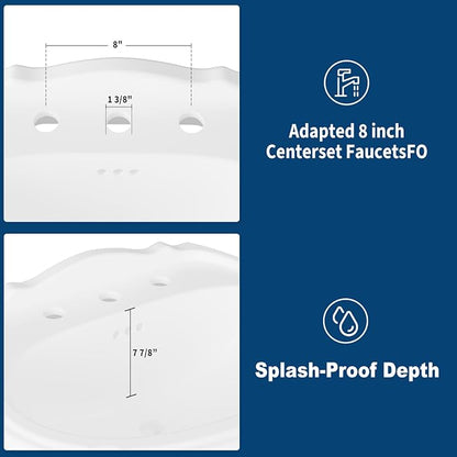 20" x 26" Vintage White Ceramic Pedestal Sink – Classic Freestanding Bathroom Sink with Overflow, 3 Pre-Drilled Holes for 8" Widespread Faucet
