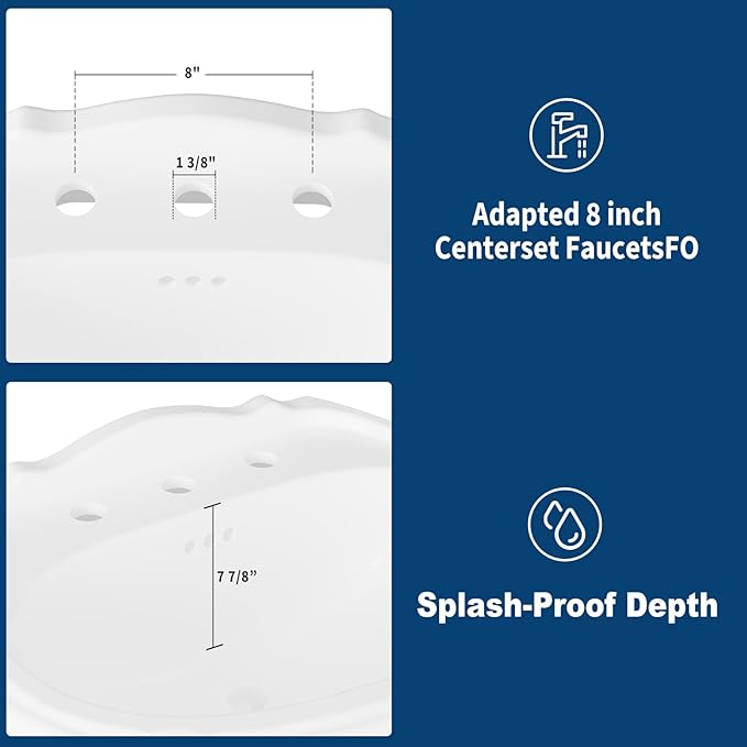 26"W x 20"D U-Shape Pedestal Sink, White Ceramic Pedestal Bathroom Sink with Overflow and 3 Pre-Drilled Holes, Modern Bath Pedestal Sink Combo