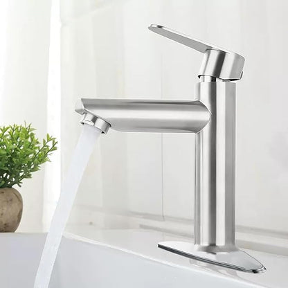 Bathroom Cold & Hot Stainless Steel Faucet, Ceramic Valve Cylinder; Silent Anti-Drip, Single Handle, Water Saving, Washbasin Sink, for Bathroom & Basin, Small Kitchen Faucet (Brushed)